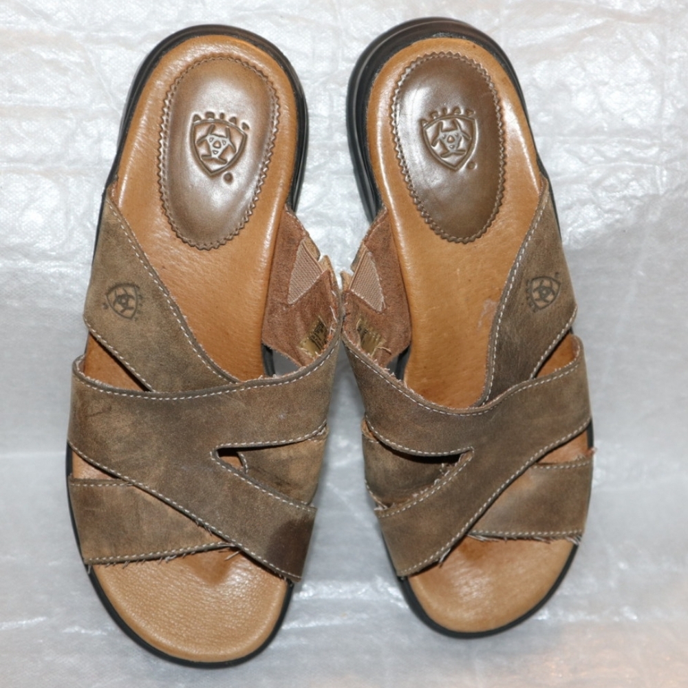 Ariat Womens Brown Leather Cross Strap Slide Sandals Style 21432 Size 7.5 B - Picture 8 of 11
